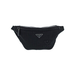 PRADA Re Saffiano Leather Belt Body Crossbody Bum Bag Body Black